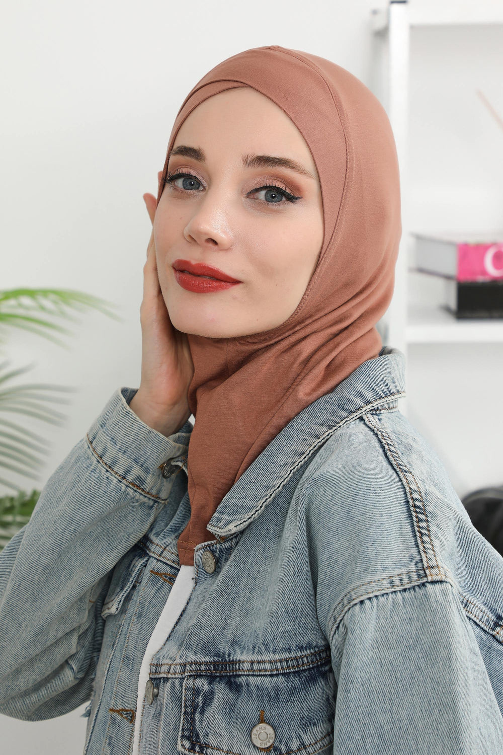 Minimalist Design Cotton Under Scarf Bonnet, Soft and Breathable Inner Hijab Cap, Easy Wear Cotton Bonnet Turban Ninja Cap,TB-4 Caramel Brown