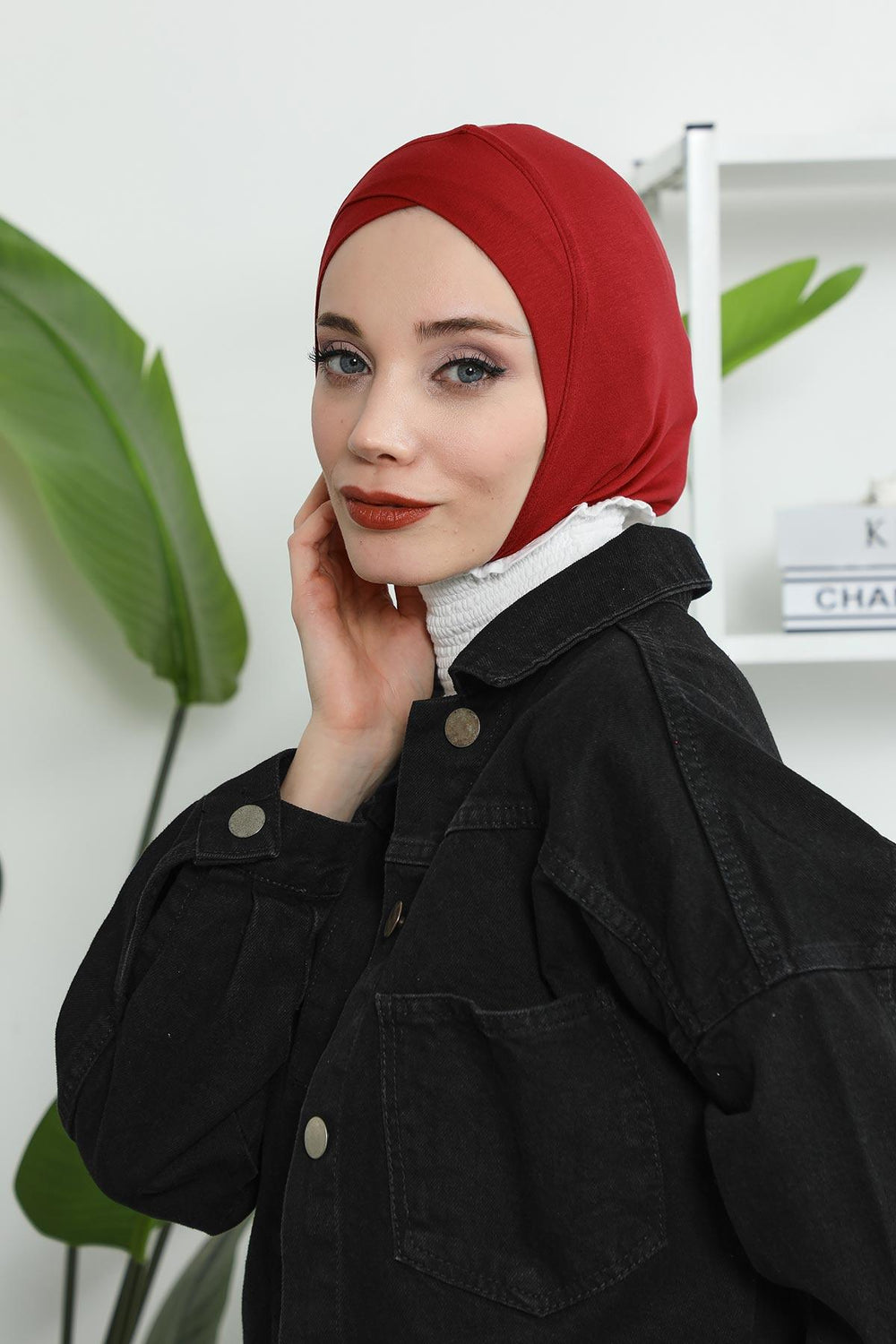 Minimalist Design Cotton Under Scarf Bonnet, Soft and Breathable Inner Hijab Cap, Easy Wear Cotton Bonnet Turban Ninja Cap,TB-4 Maroon