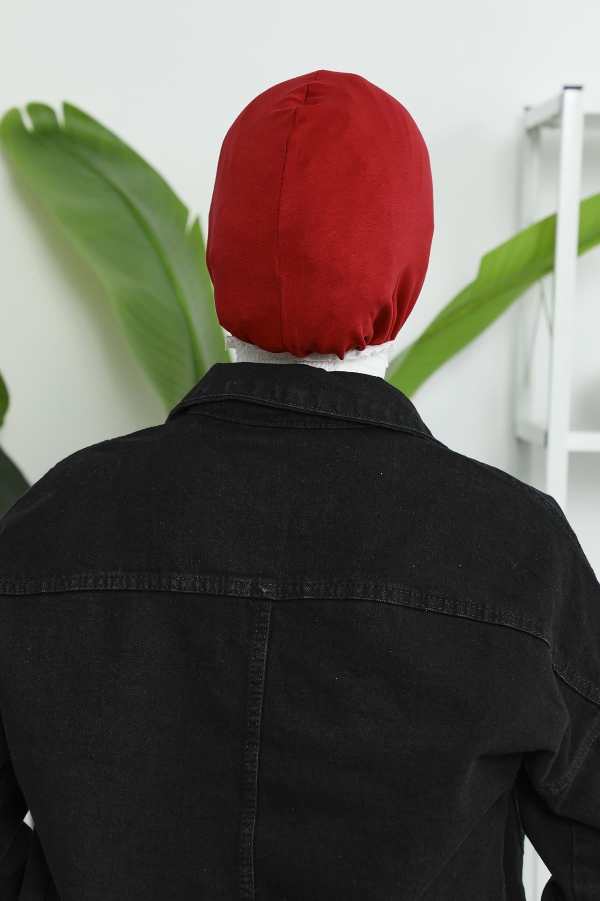 Minimalist Design Cotton Under Scarf Bonnet, Soft and Breathable Inner Hijab Cap, Easy Wear Cotton Bonnet Turban Ninja Cap,TB-4 Maroon