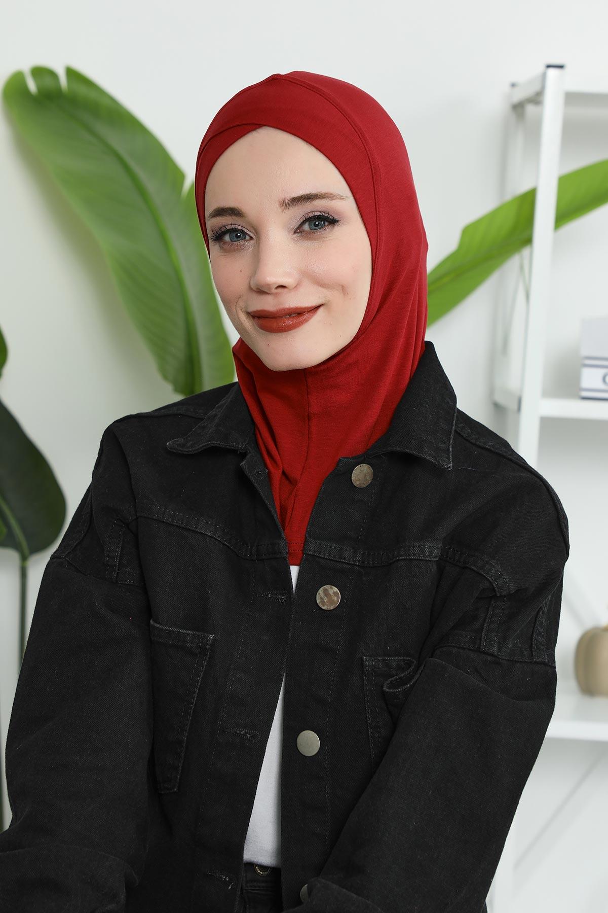 Minimalist Design Cotton Under Scarf Bonnet, Soft and Breathable Inner Hijab Cap, Easy Wear Cotton Bonnet Turban Ninja Cap,TB-4 Maroon