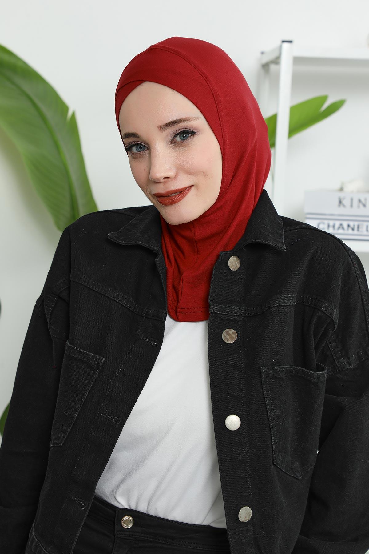 Minimalist Design Cotton Under Scarf Bonnet, Soft and Breathable Inner Hijab Cap, Easy Wear Cotton Bonnet Turban Ninja Cap,TB-4 Maroon