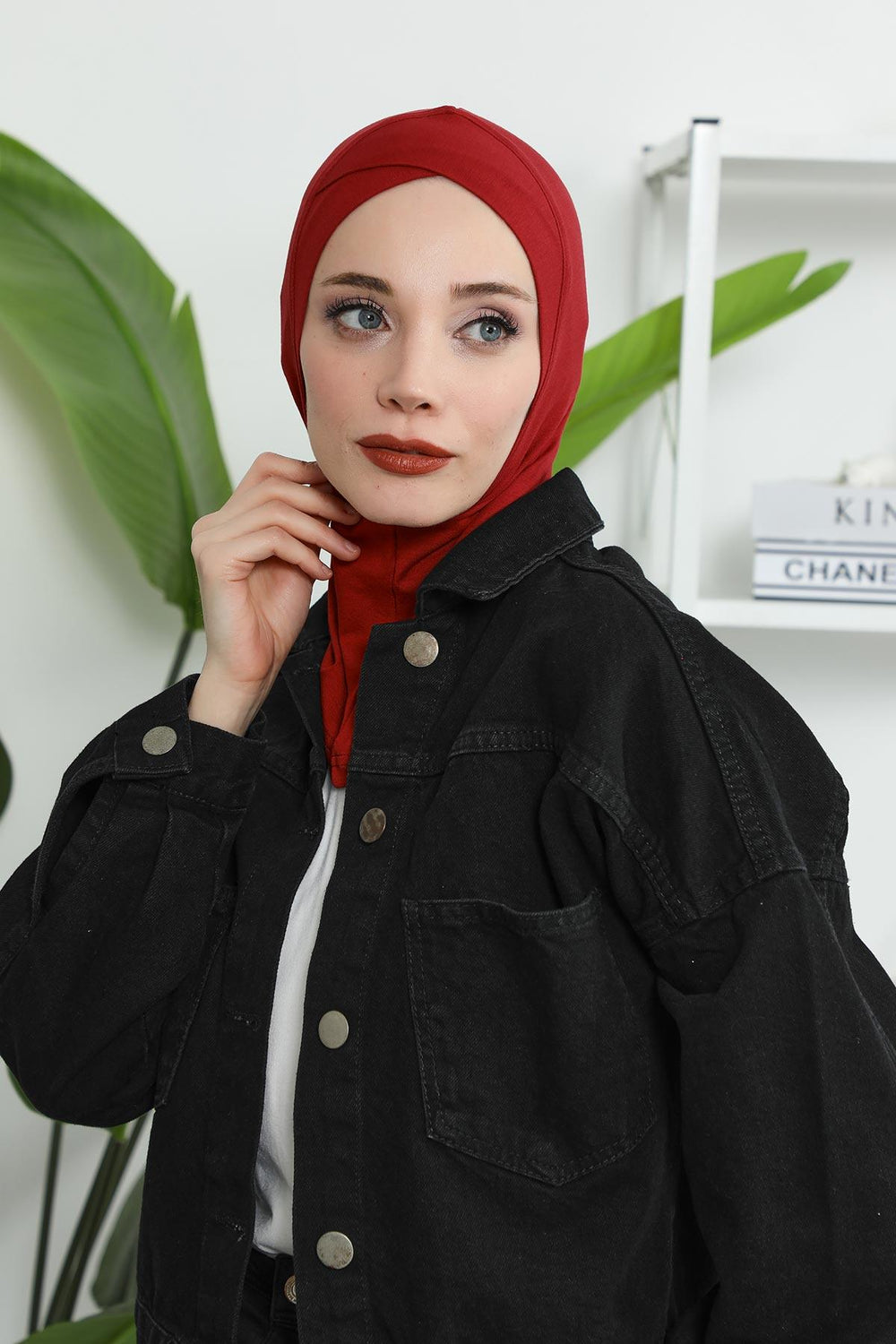 Minimalist Design Cotton Under Scarf Bonnet, Soft and Breathable Inner Hijab Cap, Easy Wear Cotton Bonnet Turban Ninja Cap,TB-4 Maroon