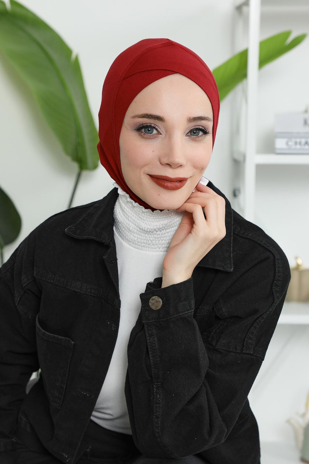 Minimalist Design Cotton Under Scarf Bonnet, Soft and Breathable Inner Hijab Cap, Easy Wear Cotton Bonnet Turban Ninja Cap,TB-4 Maroon