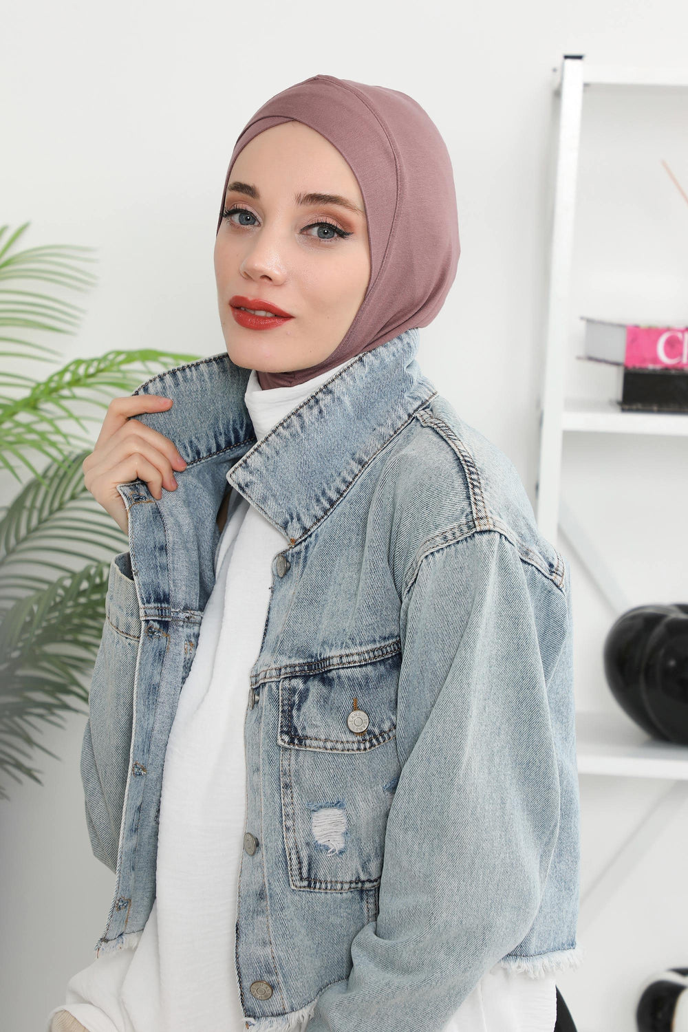 Minimalist Design Cotton Under Scarf Bonnet, Soft and Breathable Inner Hijab Cap, Easy Wear Cotton Bonnet Turban Ninja Cap,TB-4 Dusty Rose