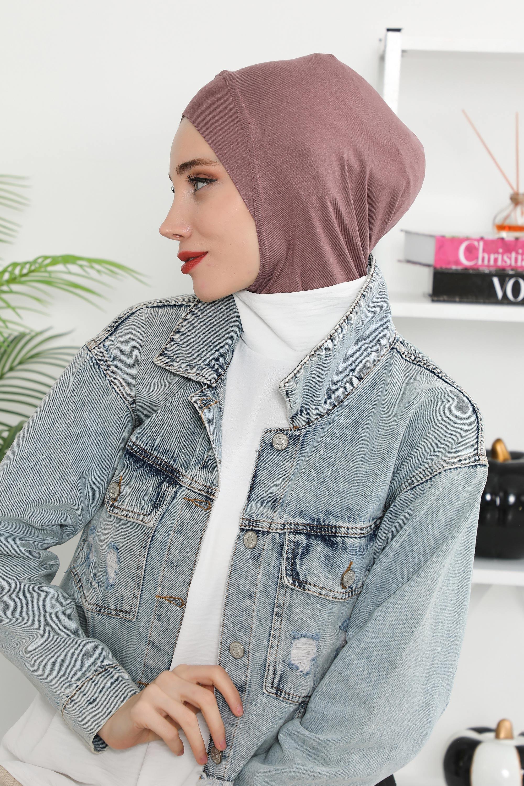 Minimalist Design Cotton Under Scarf Bonnet, Soft and Breathable Inner Hijab Cap, Easy Wear Cotton Bonnet Turban Ninja Cap,TB-4 Dusty Rose