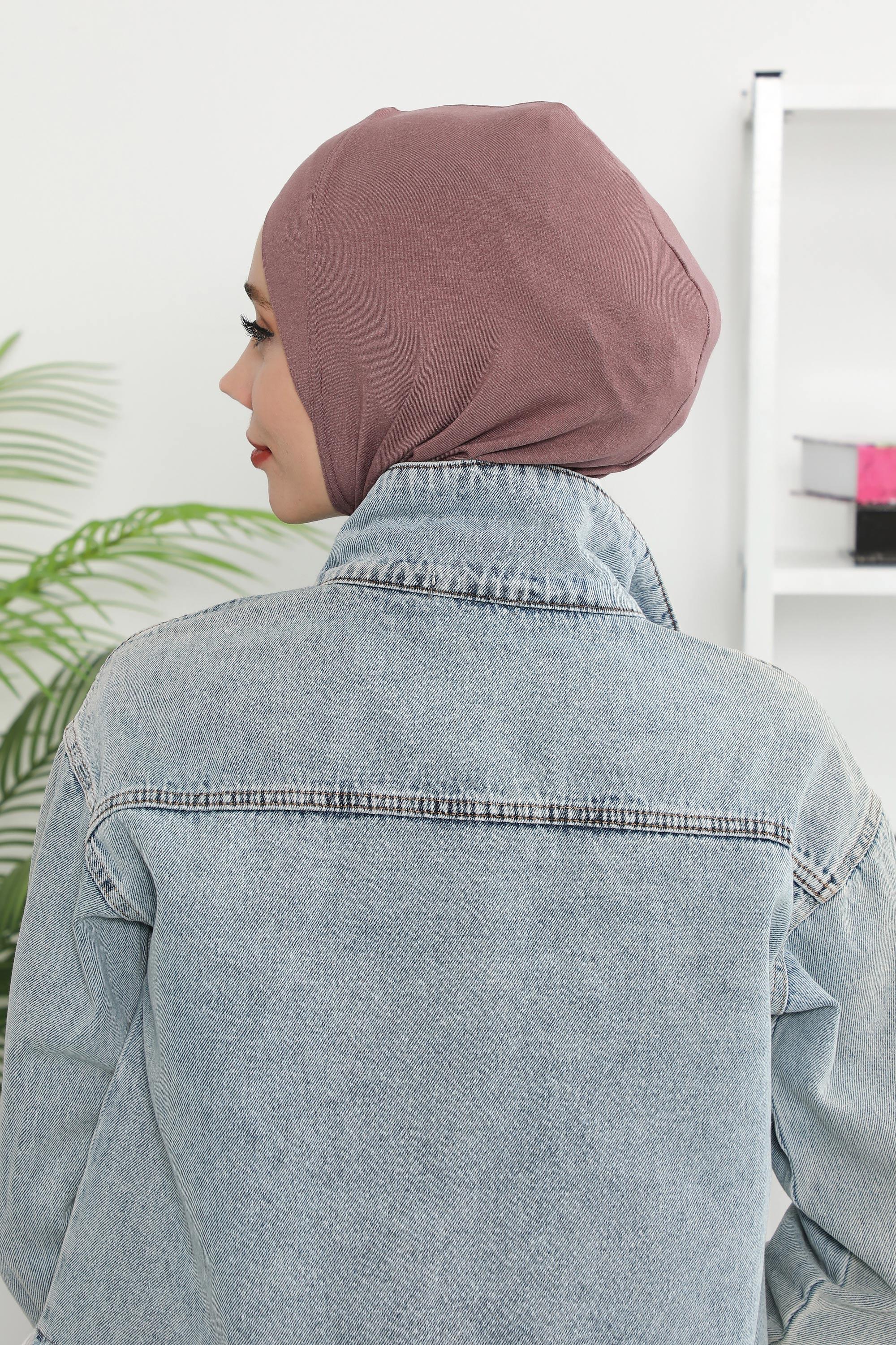 Minimalist Design Cotton Under Scarf Bonnet, Soft and Breathable Inner Hijab Cap, Easy Wear Cotton Bonnet Turban Ninja Cap,TB-4 Dusty Rose