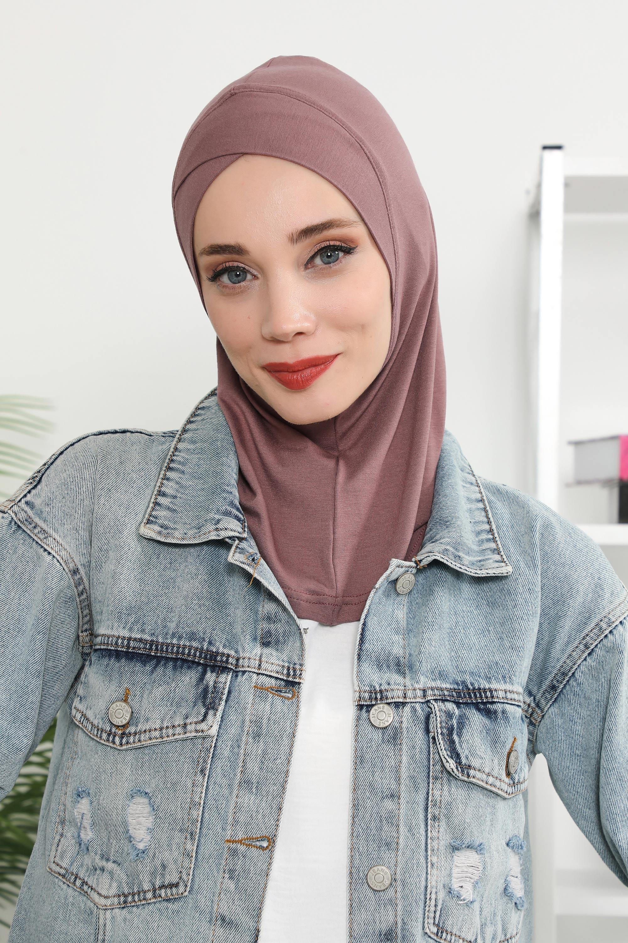 Minimalist Design Cotton Under Scarf Bonnet, Soft and Breathable Inner Hijab Cap, Easy Wear Cotton Bonnet Turban Ninja Cap,TB-4 Dusty Rose