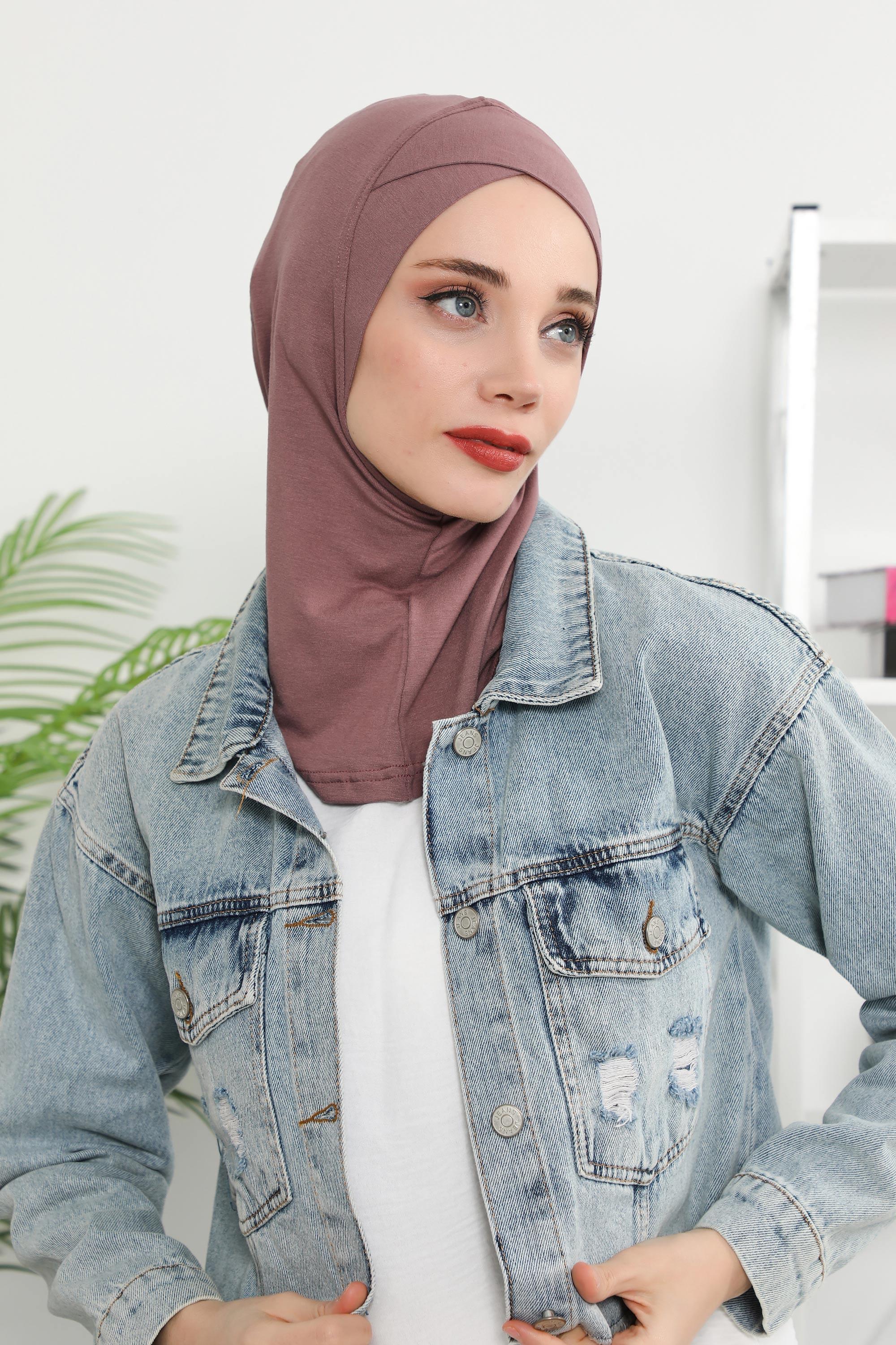 Minimalist Design Cotton Under Scarf Bonnet, Soft and Breathable Inner Hijab Cap, Easy Wear Cotton Bonnet Turban Ninja Cap,TB-4 Dusty Rose