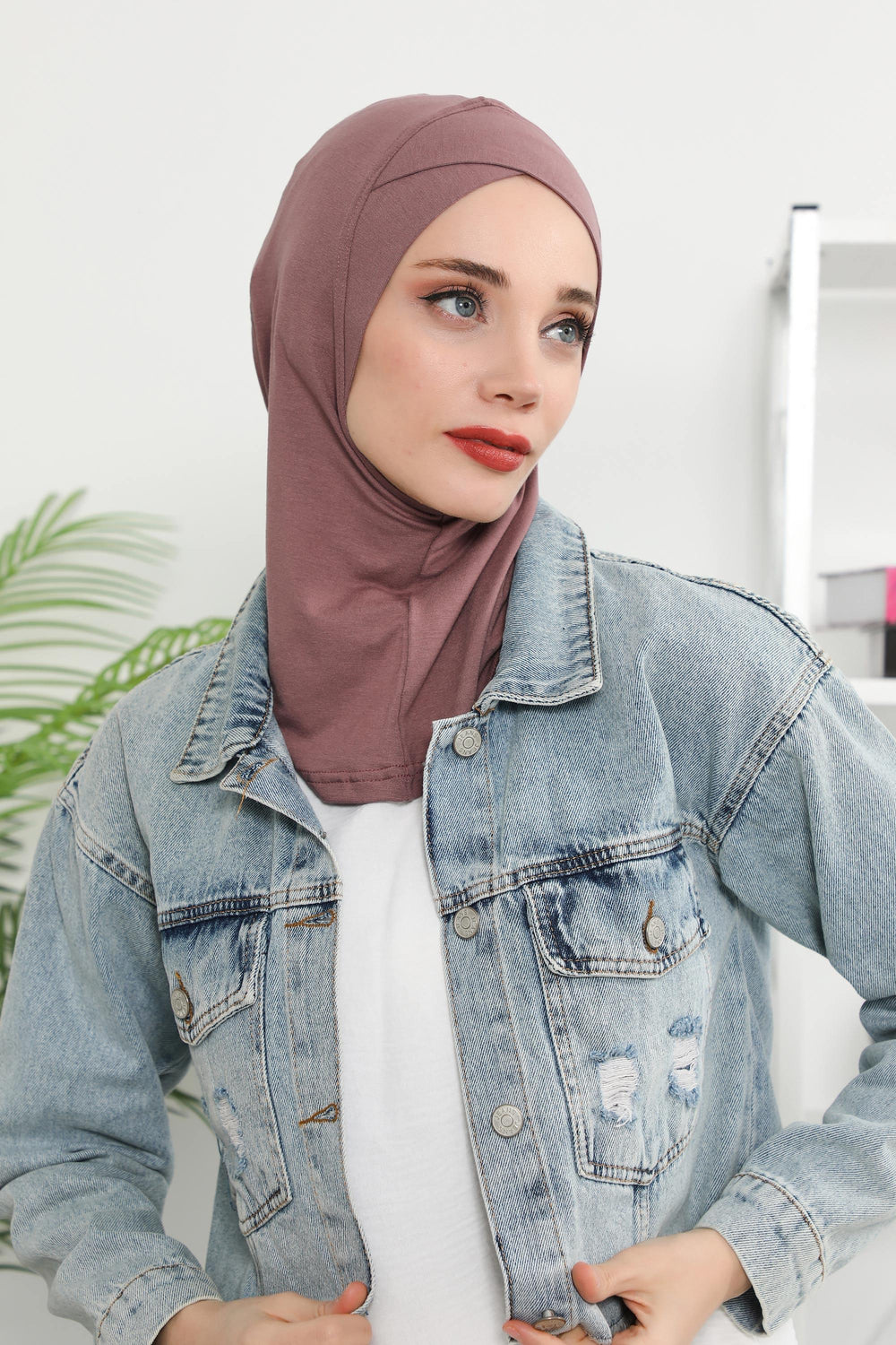 Minimalist Design Cotton Under Scarf Bonnet, Soft and Breathable Inner Hijab Cap, Easy Wear Cotton Bonnet Turban Ninja Cap,TB-4 Dusty Rose