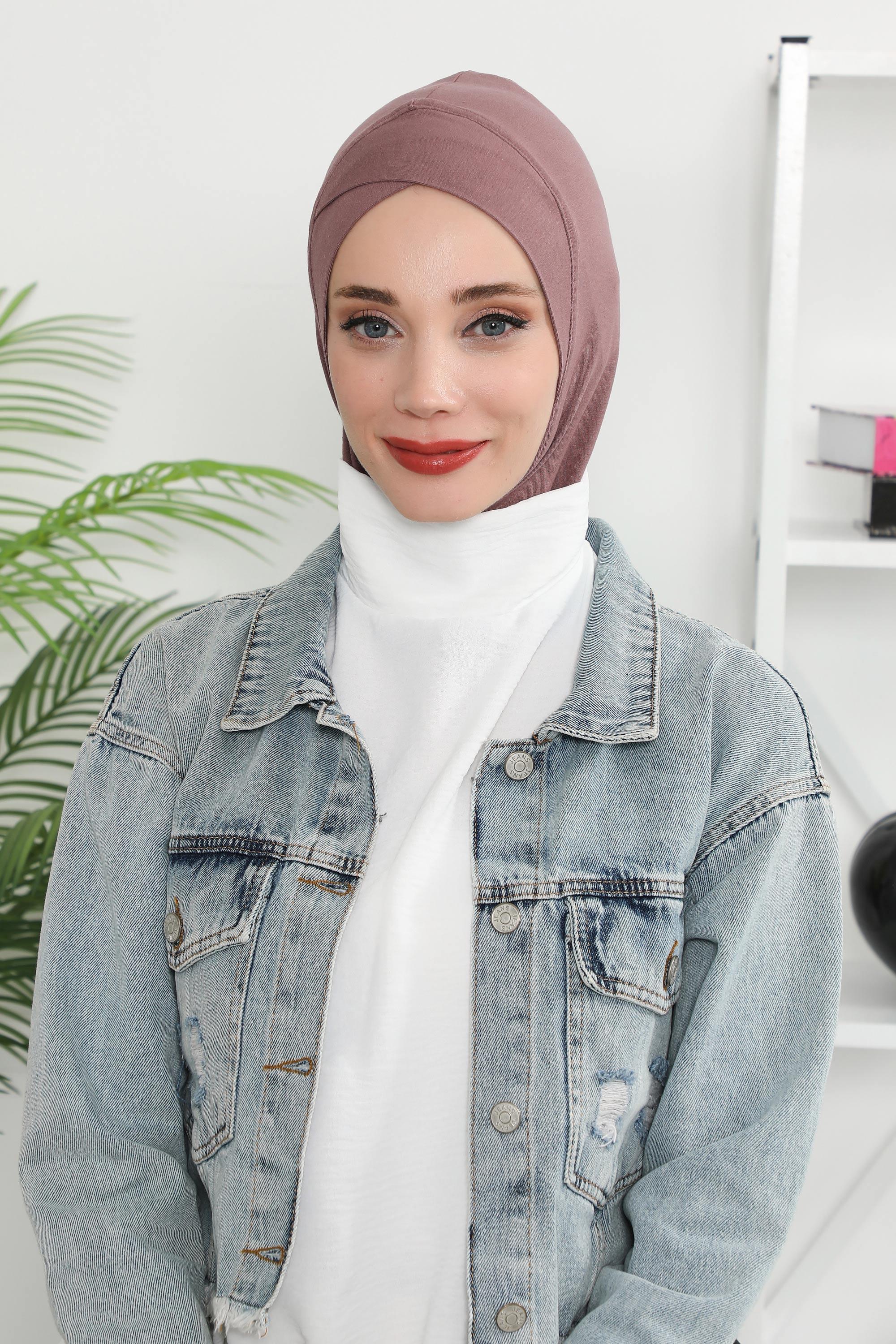 Minimalist Design Cotton Under Scarf Bonnet, Soft and Breathable Inner Hijab Cap, Easy Wear Cotton Bonnet Turban Ninja Cap,TB-4 Dusty Rose
