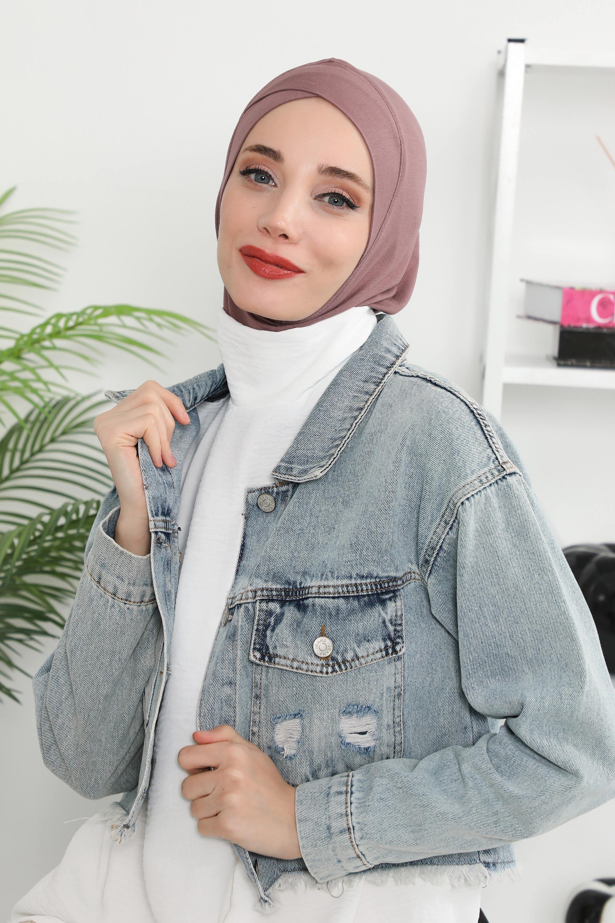 Minimalist Design Cotton Under Scarf Bonnet, Soft and Breathable Inner Hijab Cap, Easy Wear Cotton Bonnet Turban Ninja Cap,TB-4 Dusty Rose