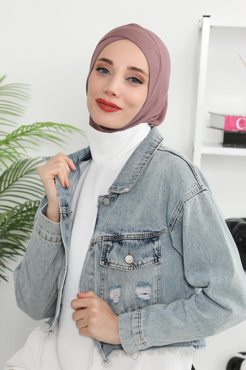 Minimalist Design Cotton Under Scarf Bonnet, Soft and Breathable Inner Hijab Cap, Easy Wear Cotton Bonnet Turban Ninja Cap,TB-4 Dusty Rose