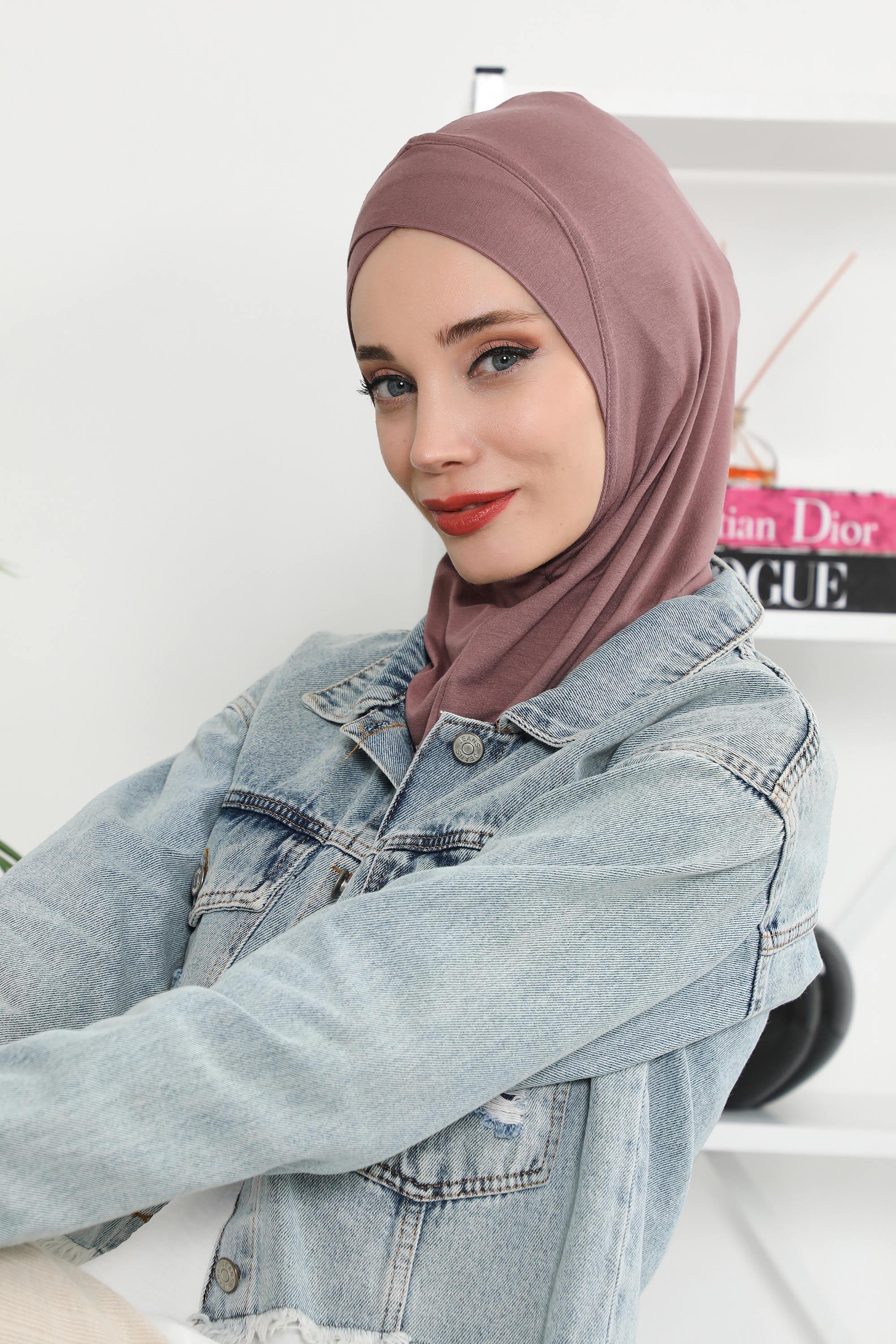 Minimalist Design Cotton Under Scarf Bonnet, Soft and Breathable Inner Hijab Cap, Easy Wear Cotton Bonnet Turban Ninja Cap,TB-4 Dusty Rose