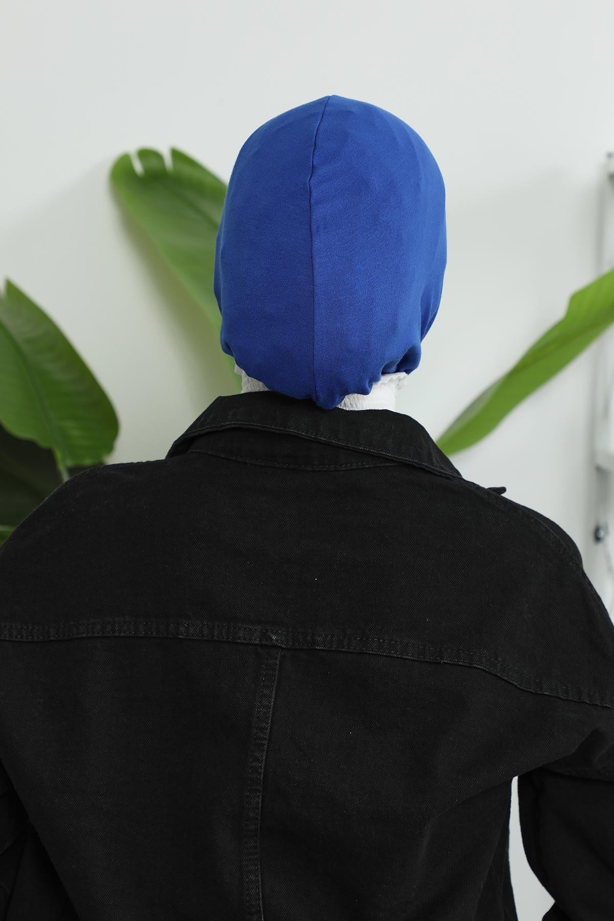 Minimalist Design Cotton Under Scarf Bonnet, Soft and Breathable Inner Hijab Cap, Easy Wear Cotton Bonnet Turban Ninja Cap,TB-4 Sax Blue