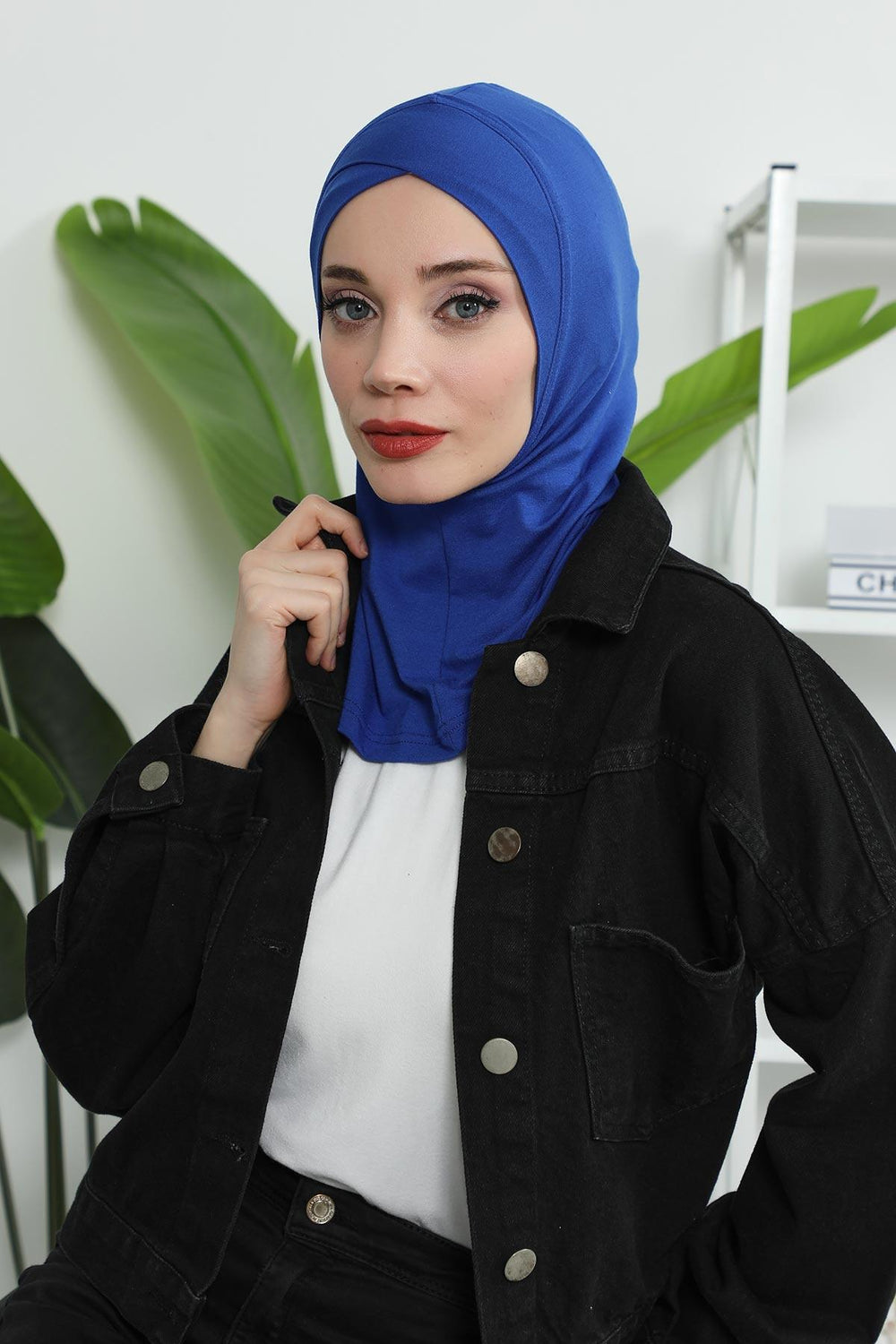 Minimalist Design Cotton Under Scarf Bonnet, Soft and Breathable Inner Hijab Cap, Easy Wear Cotton Bonnet Turban Ninja Cap,TB-4 Sax Blue