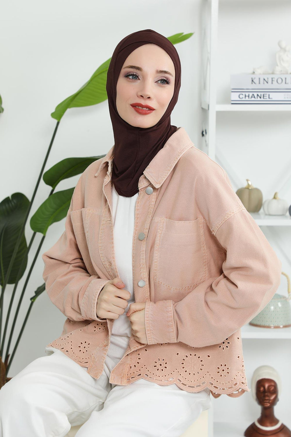 Minimalist Design Cotton Under Scarf Bonnet, Soft and Breathable Inner Hijab Cap, Easy Wear Cotton Bonnet Turban Ninja Cap,TB-4 Brown