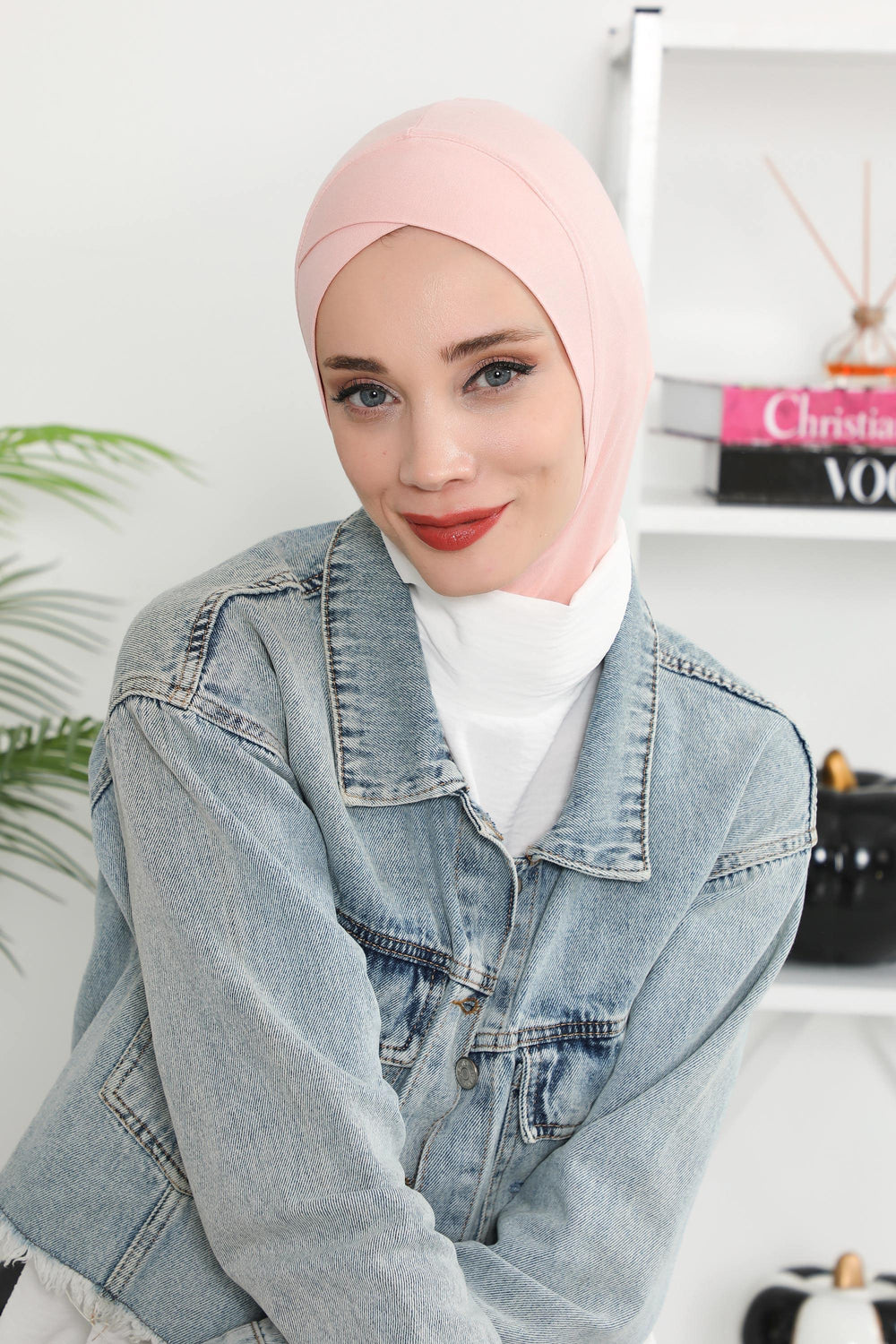 Minimalist Design Cotton Under Scarf Bonnet, Soft and Breathable Inner Hijab Cap, Easy Wear Cotton Bonnet Turban Ninja Cap,TB-4 Powder