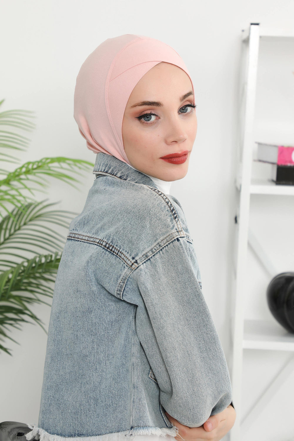 Minimalist Design Cotton Under Scarf Bonnet, Soft and Breathable Inner Hijab Cap, Easy Wear Cotton Bonnet Turban Ninja Cap,TB-4 Powder