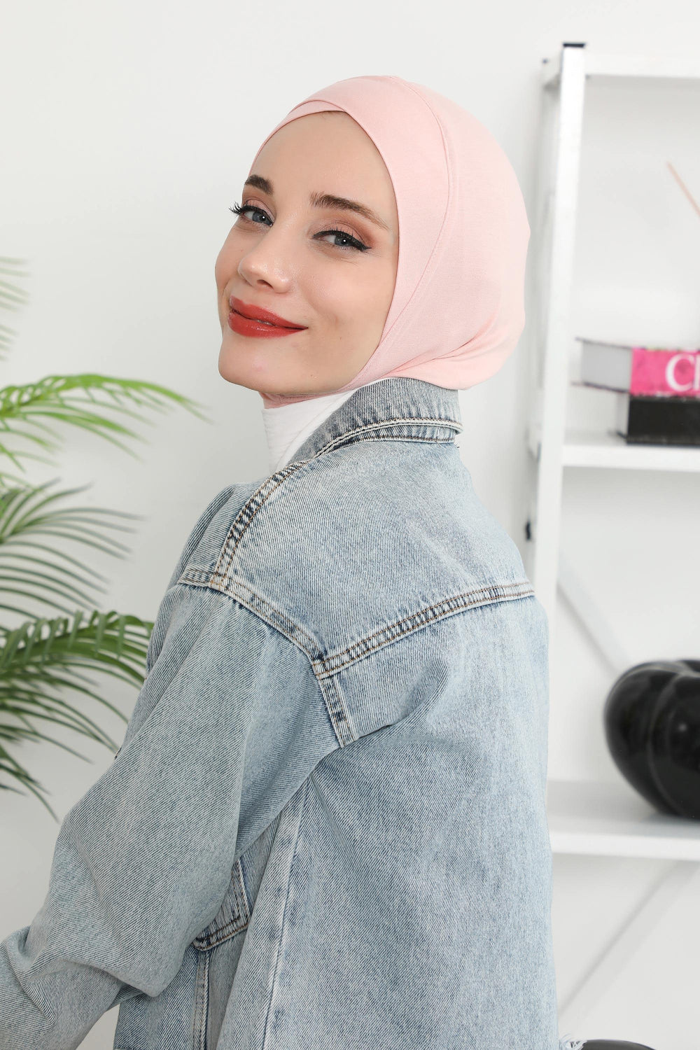 Minimalist Design Cotton Under Scarf Bonnet, Soft and Breathable Inner Hijab Cap, Easy Wear Cotton Bonnet Turban Ninja Cap,TB-4 Powder