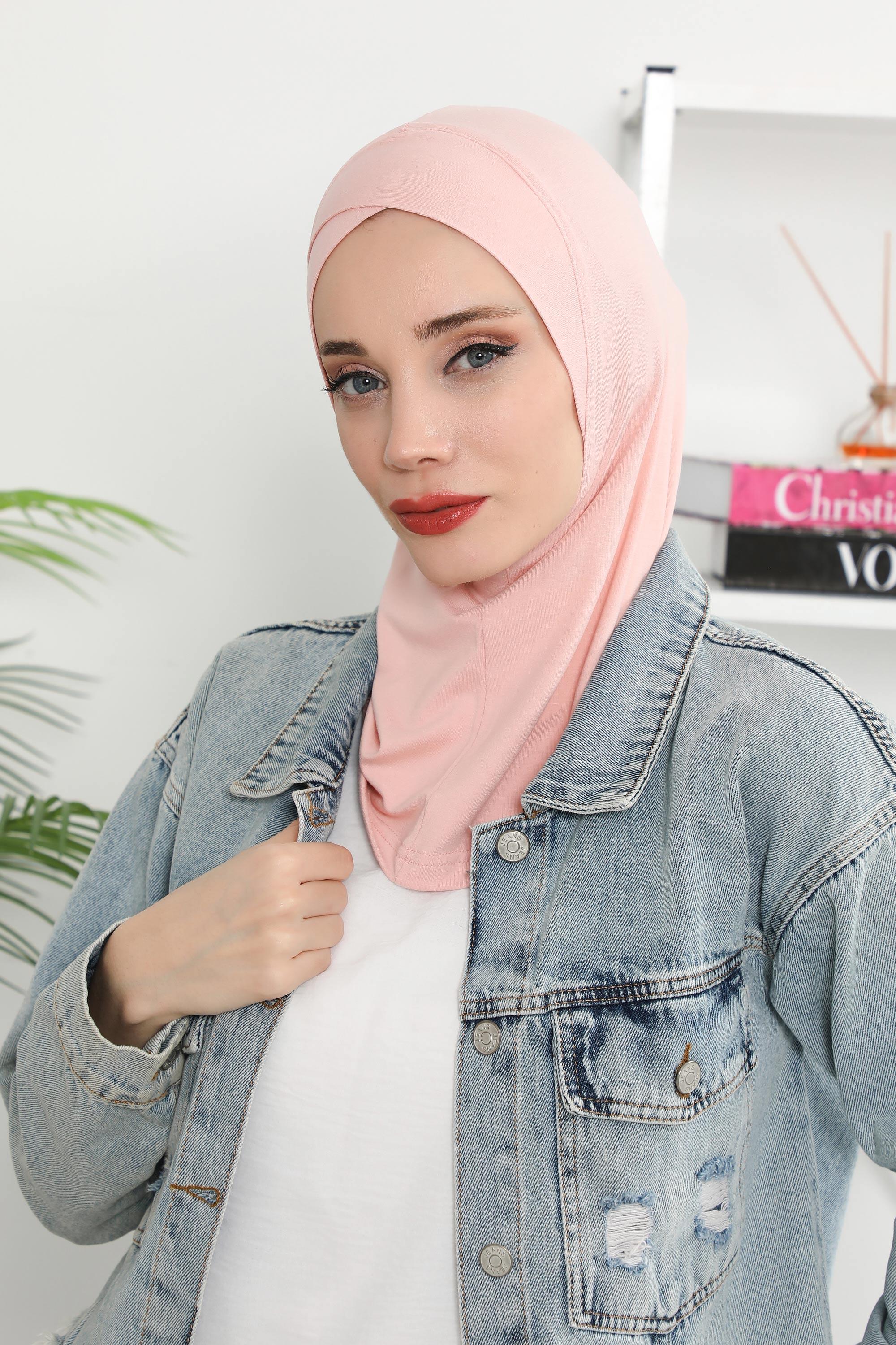 Minimalist Design Cotton Under Scarf Bonnet, Soft and Breathable Inner Hijab Cap, Easy Wear Cotton Bonnet Turban Ninja Cap,TB-4 Powder