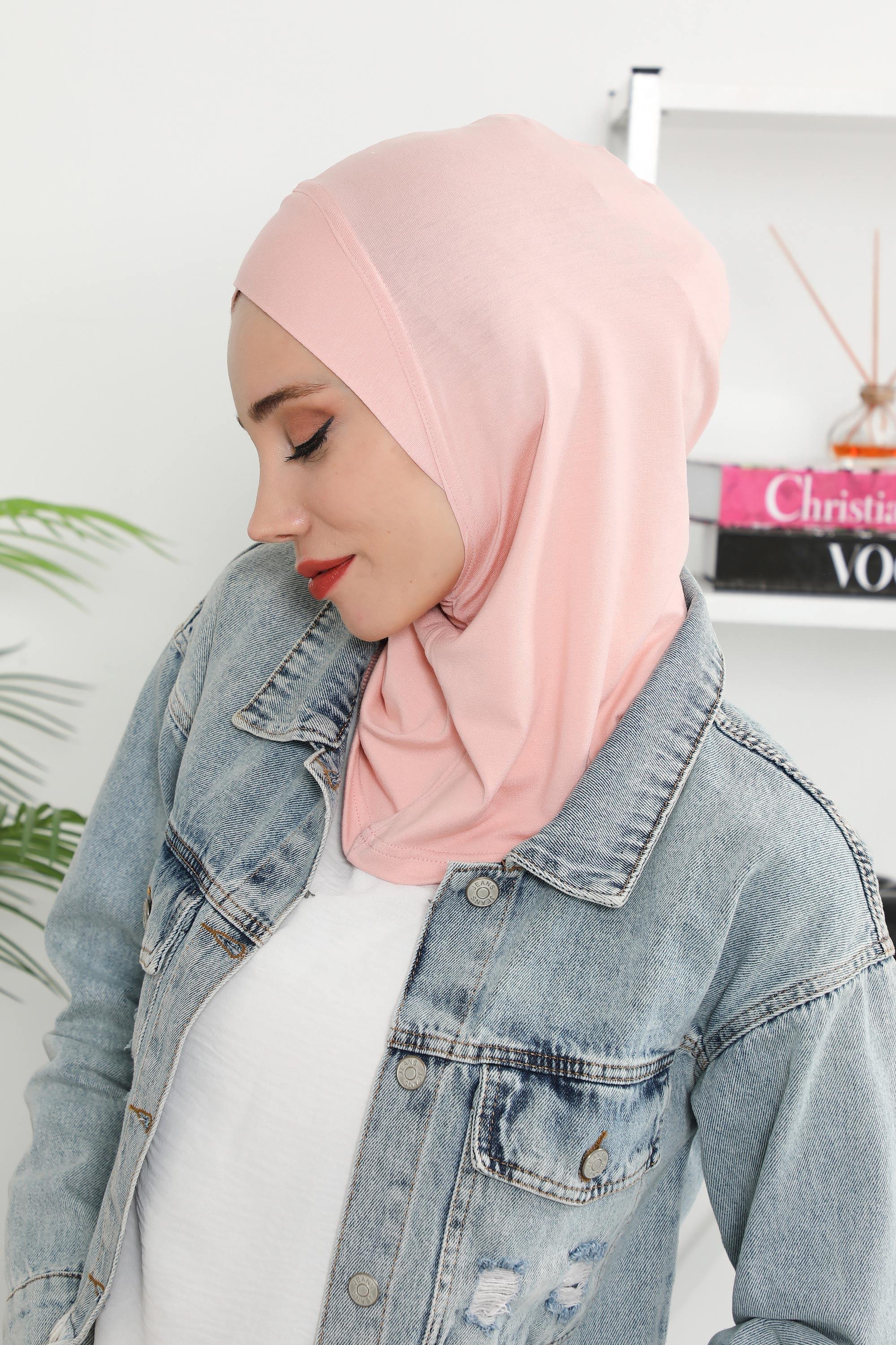 Minimalist Design Cotton Under Scarf Bonnet, Soft and Breathable Inner Hijab Cap, Easy Wear Cotton Bonnet Turban Ninja Cap,TB-4 Powder