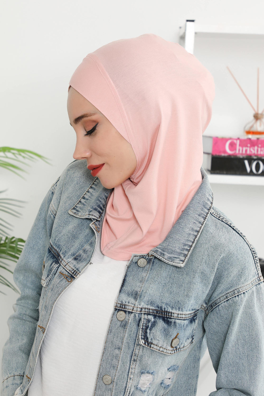 Minimalist Design Cotton Under Scarf Bonnet, Soft and Breathable Inner Hijab Cap, Easy Wear Cotton Bonnet Turban Ninja Cap,TB-4 Powder