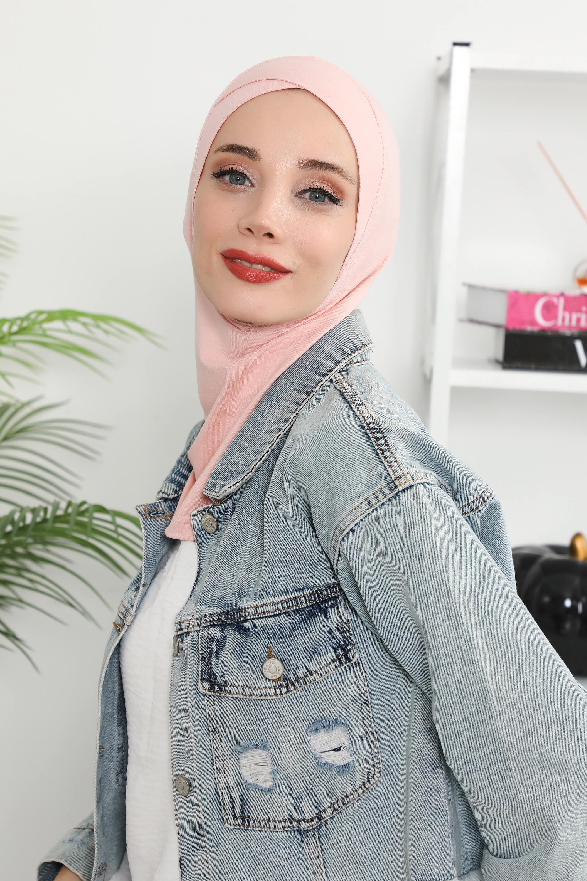 Minimalist Design Cotton Under Scarf Bonnet, Soft and Breathable Inner Hijab Cap, Easy Wear Cotton Bonnet Turban Ninja Cap,TB-4 Powder