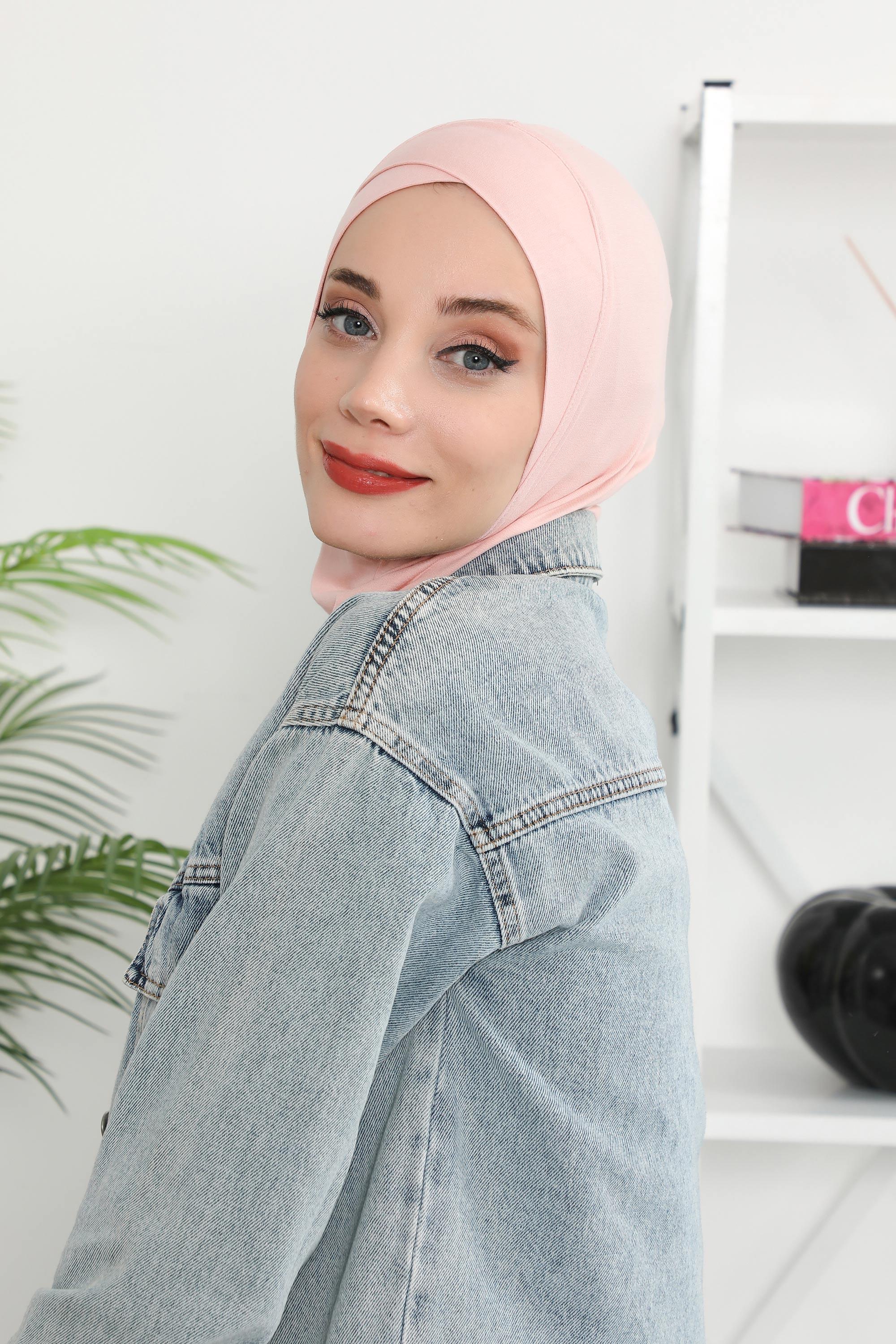 Minimalist Design Cotton Under Scarf Bonnet, Soft and Breathable Inner Hijab Cap, Easy Wear Cotton Bonnet Turban Ninja Cap,TB-4 Powder
