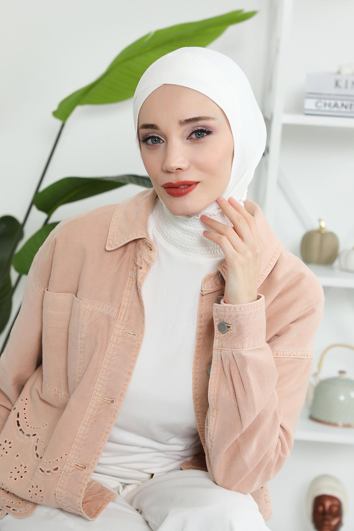 Minimalist Design Cotton Under Scarf Bonnet, Soft and Breathable Inner Hijab Cap, Easy Wear Cotton Bonnet Turban Ninja Cap,TB-4 Ivory