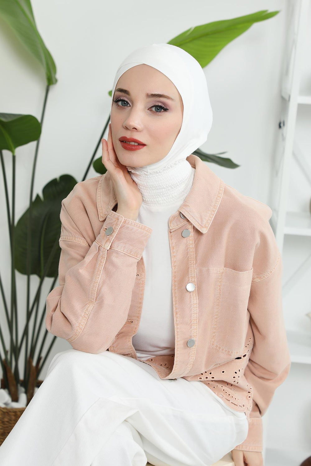 Minimalist Design Cotton Under Scarf Bonnet, Soft and Breathable Inner Hijab Cap, Easy Wear Cotton Bonnet Turban Ninja Cap,TB-4 Ivory