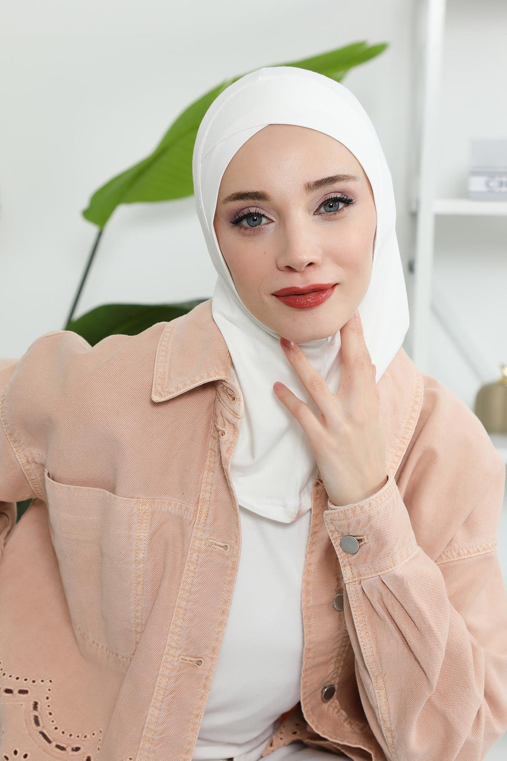 Minimalist Design Cotton Under Scarf Bonnet, Soft and Breathable Inner Hijab Cap, Easy Wear Cotton Bonnet Turban Ninja Cap,TB-4 Ivory