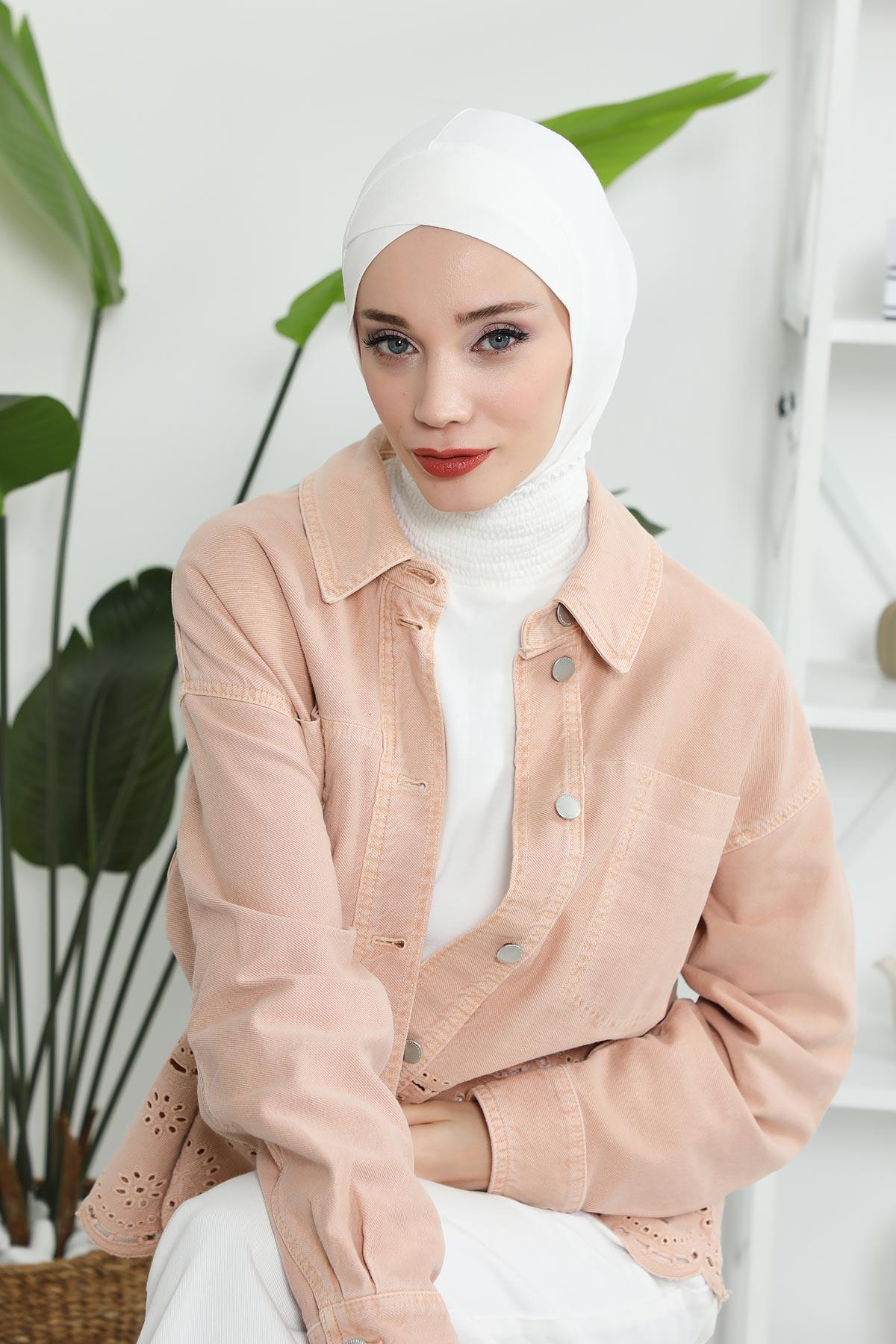 Minimalist Design Cotton Under Scarf Bonnet, Soft and Breathable Inner Hijab Cap, Easy Wear Cotton Bonnet Turban Ninja Cap,TB-4 Ivory