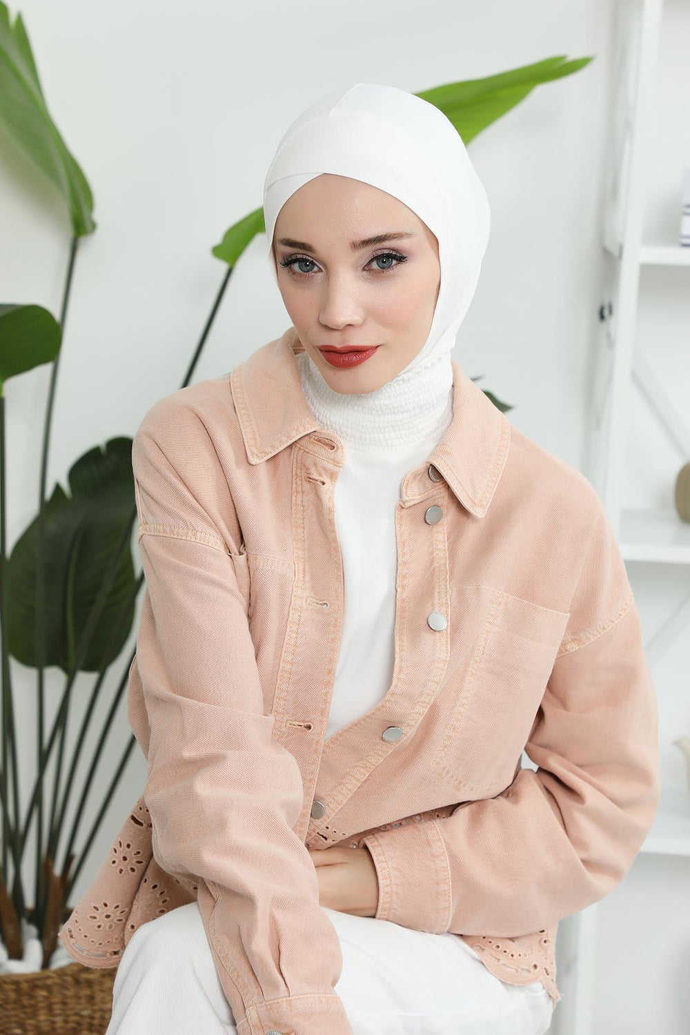 Minimalist Design Cotton Under Scarf Bonnet, Soft and Breathable Inner Hijab Cap, Easy Wear Cotton Bonnet Turban Ninja Cap,TB-4 Ivory