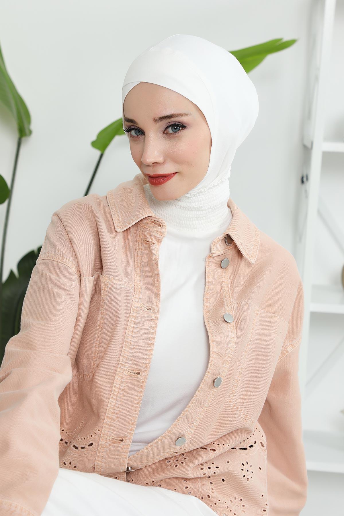 Minimalist Design Cotton Under Scarf Bonnet, Soft and Breathable Inner Hijab Cap, Easy Wear Cotton Bonnet Turban Ninja Cap,TB-4 Ivory