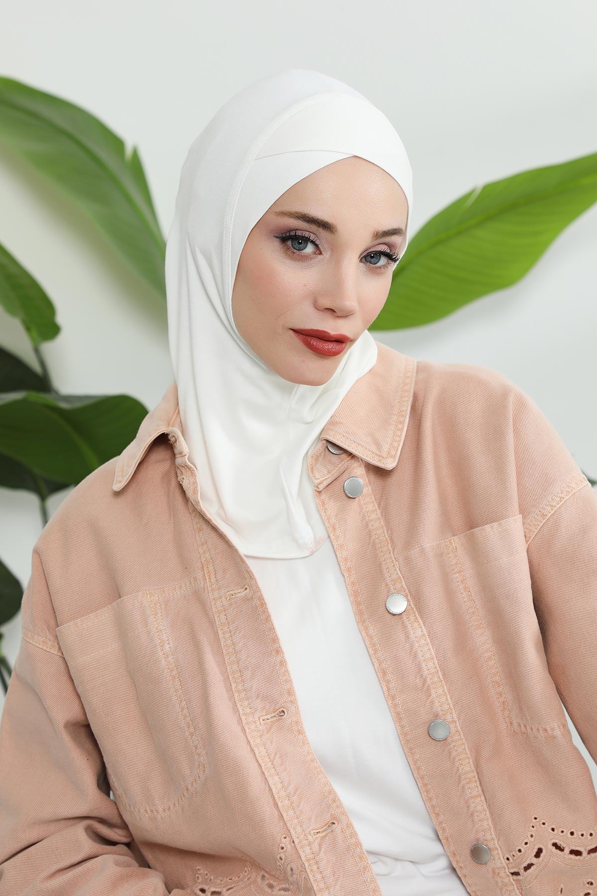 Minimalist Design Cotton Under Scarf Bonnet, Soft and Breathable Inner Hijab Cap, Easy Wear Cotton Bonnet Turban Ninja Cap,TB-4 Ivory