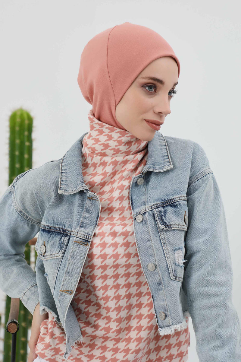 Minimalist Ribbed Inner Turban Bonnet for Women, One-Size Polyviscose Hijab Underscarf, Stretchable Inner Hijab Instant Turban Bonnet,TB-5RB