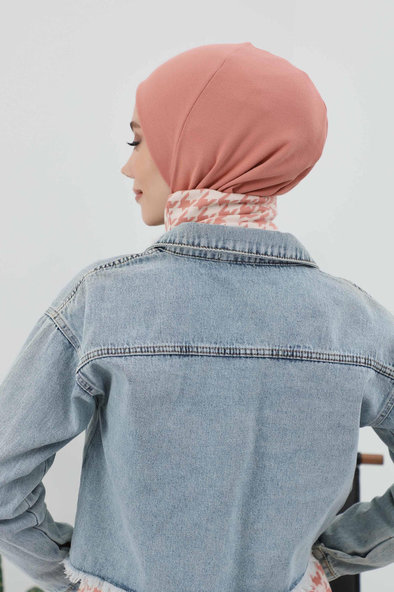 Minimalist Ribbed Inner Turban Bonnet for Women, One-Size Polyviscose Hijab Underscarf, Stretchable Inner Hijab Instant Turban Bonnet,TB-5RB