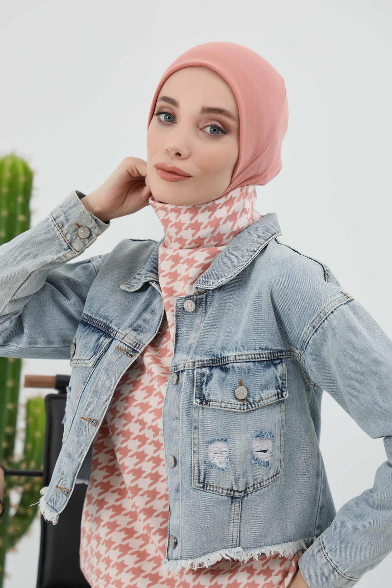 Minimalist Ribbed Inner Turban Bonnet for Women, One-Size Polyviscose Hijab Underscarf, Stretchable Inner Hijab Instant Turban Bonnet,TB-5RB