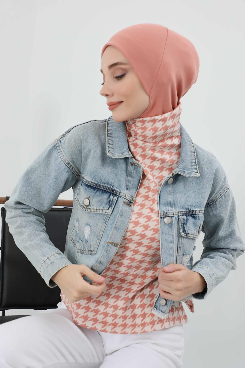 Minimalist Ribbed Inner Turban Bonnet for Women, One-Size Polyviscose Hijab Underscarf, Stretchable Inner Hijab Instant Turban Bonnet,TB-5RB