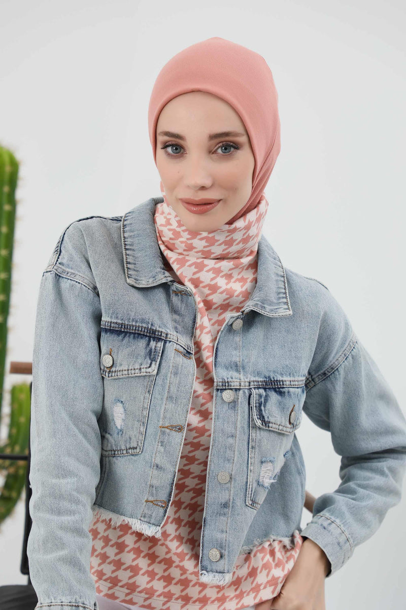 Minimalist Ribbed Inner Turban Bonnet for Women, One-Size Polyviscose Hijab Underscarf, Stretchable Inner Hijab Instant Turban Bonnet,TB-5RB