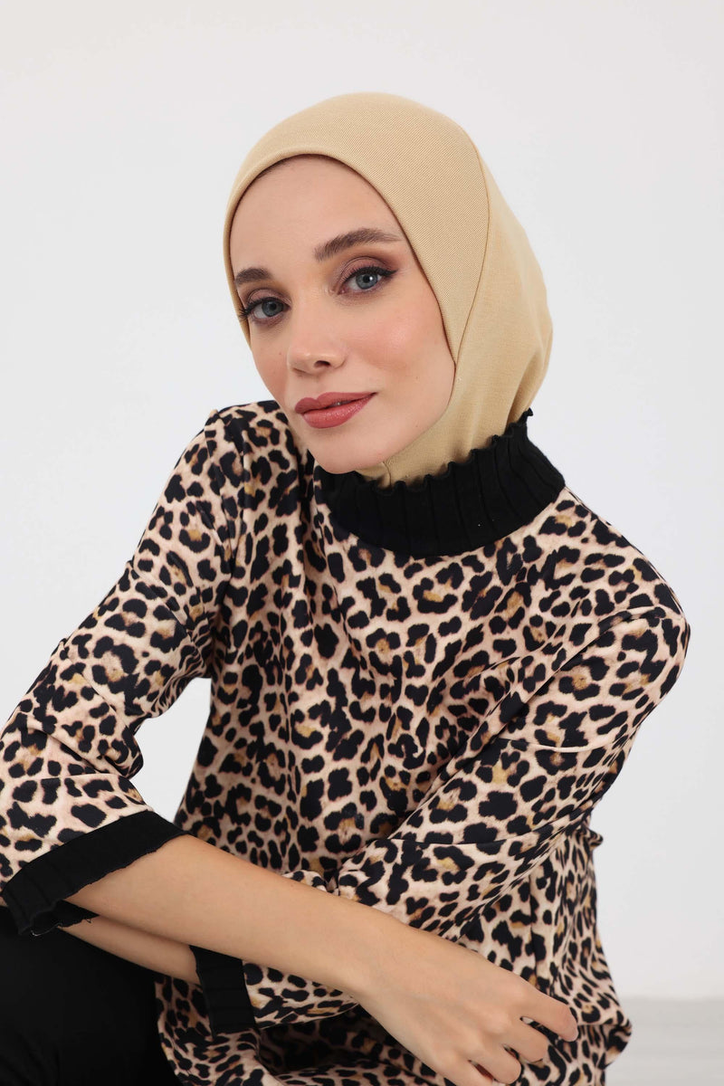 Minimalist Ribbed Inner Turban Bonnet for Women, One-Size Polyviscose Hijab Underscarf, Stretchable Inner Hijab Instant Turban Bonnet,TB-5RB