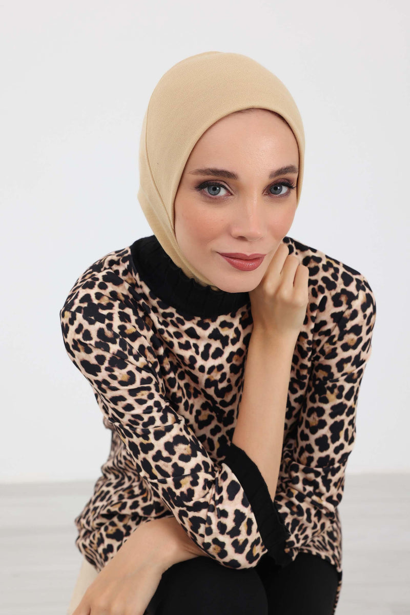 Minimalist Ribbed Inner Turban Bonnet for Women, One-Size Polyviscose Hijab Underscarf, Stretchable Inner Hijab Instant Turban Bonnet,TB-5RB