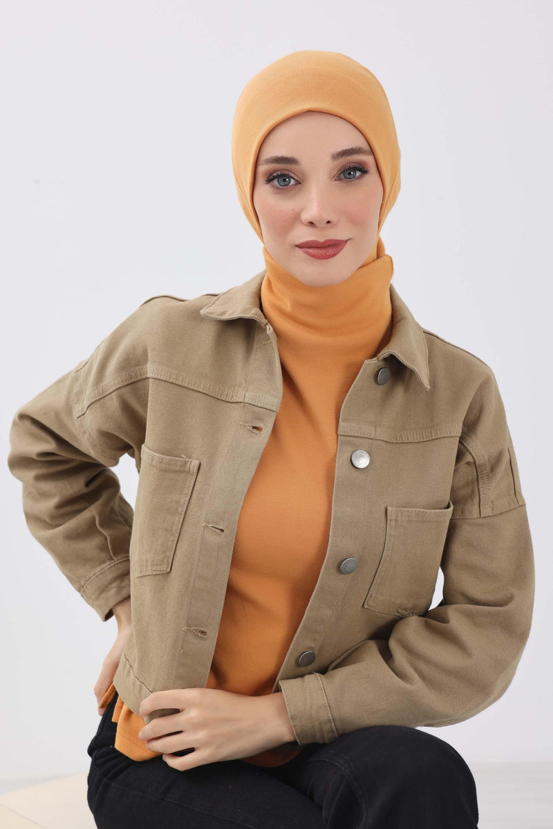 Minimalist Ribbed Inner Turban Bonnet for Women, One-Size Polyviscose Hijab Underscarf, Stretchable Inner Hijab Instant Turban Bonnet,TB-5RB