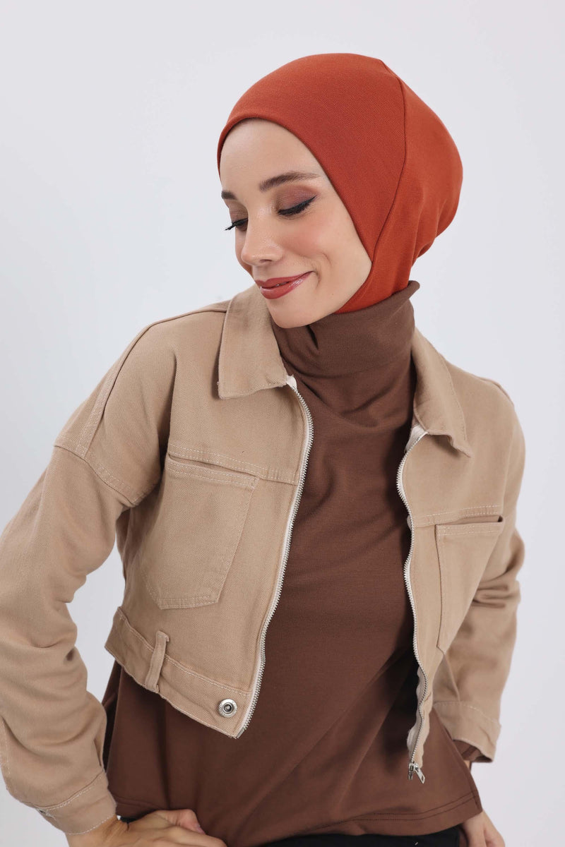 Minimalist Ribbed Inner Turban Bonnet for Women, One-Size Polyviscose Hijab Underscarf, Stretchable Inner Hijab Instant Turban Bonnet,TB-5RB