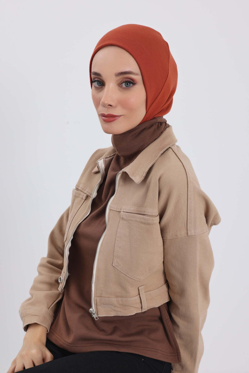 Minimalist Ribbed Inner Turban Bonnet for Women, One-Size Polyviscose Hijab Underscarf, Stretchable Inner Hijab Instant Turban Bonnet,TB-5RB