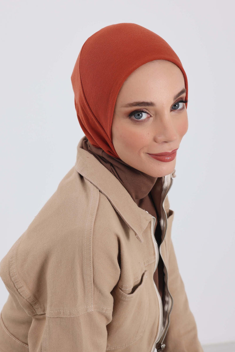 Minimalist Ribbed Inner Turban Bonnet for Women, One-Size Polyviscose Hijab Underscarf, Stretchable Inner Hijab Instant Turban Bonnet,TB-5RB