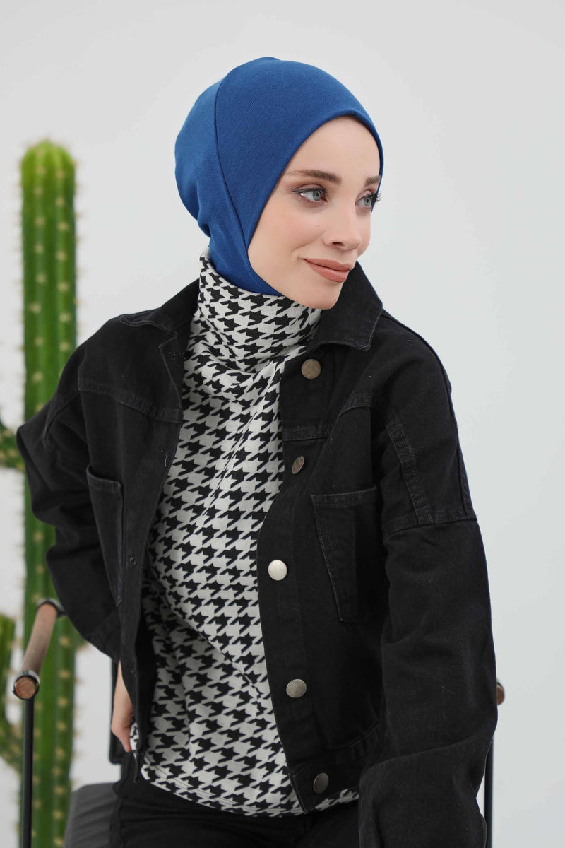 Minimalist Ribbed Inner Turban Bonnet for Women, One-Size Polyviscose Hijab Underscarf, Stretchable Inner Hijab Instant Turban Bonnet,TB-5RB