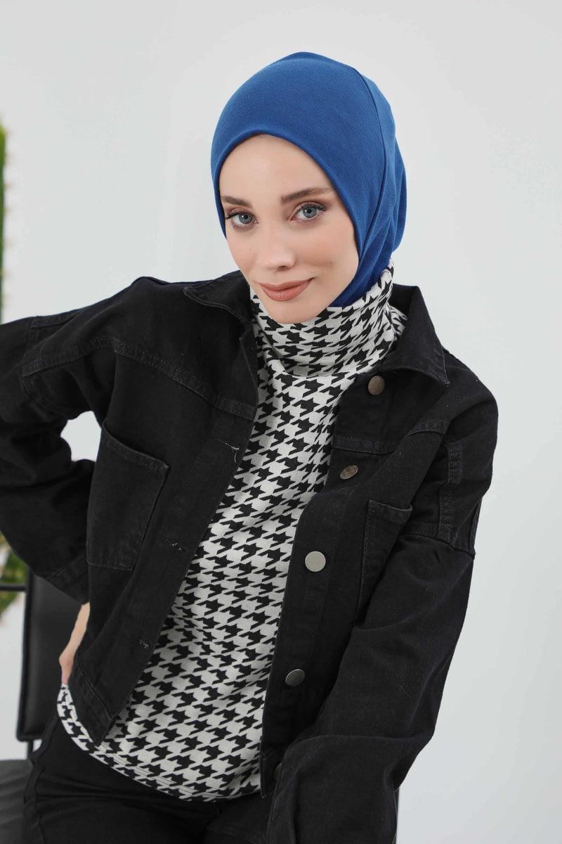 Minimalist Ribbed Inner Turban Bonnet for Women, One-Size Polyviscose Hijab Underscarf, Stretchable Inner Hijab Instant Turban Bonnet,TB-5RB