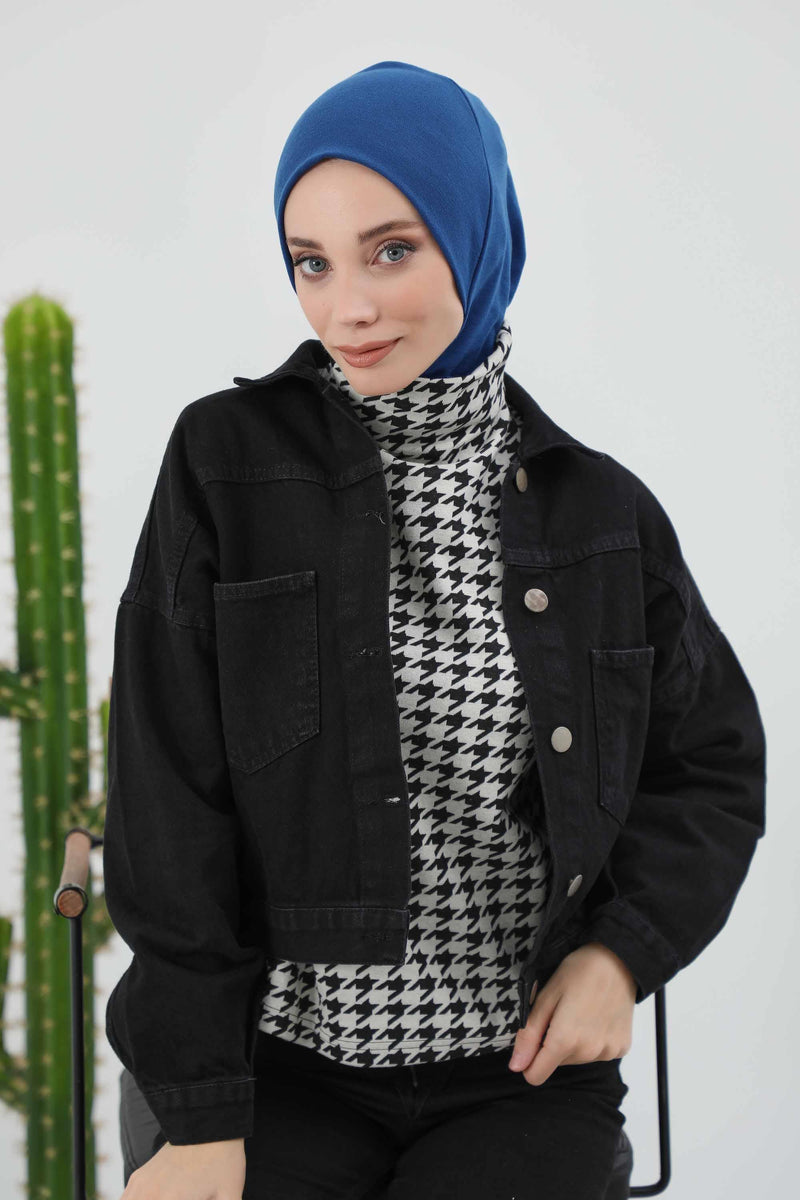 Minimalist Ribbed Inner Turban Bonnet for Women, One-Size Polyviscose Hijab Underscarf, Stretchable Inner Hijab Instant Turban Bonnet,TB-5RB