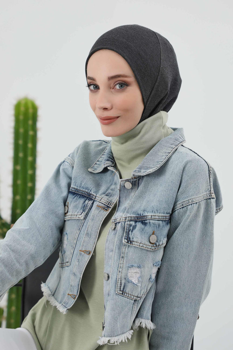 Minimalist Ribbed Inner Turban Bonnet for Women, One-Size Polyviscose Hijab Underscarf, Stretchable Inner Hijab Instant Turban Bonnet,TB-5RB
